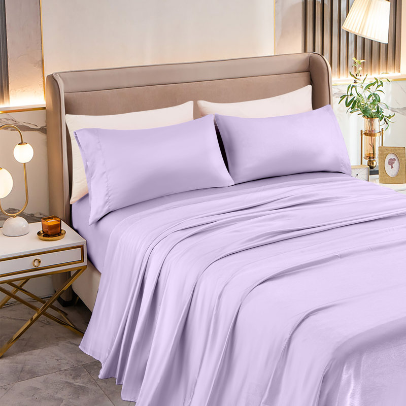 Elegant Comfort Luxurious 4-Piece Silky Satin Sheet Set, Skin And Hair Friendly, Wrinkle, Fade, Stain Resistant With Deep Pockets Fitted Sheet, Cooling Soft Satin Sheet Set