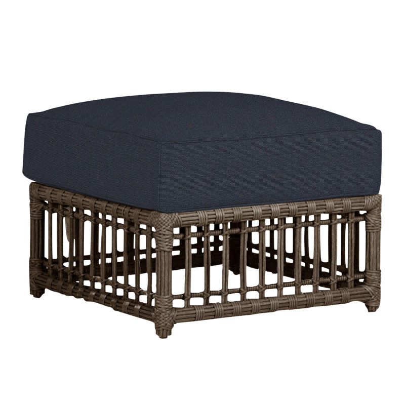 Newport Outdoor Ottoman with Cushion, Newport #66 Burlap, Welt, Linen Navy