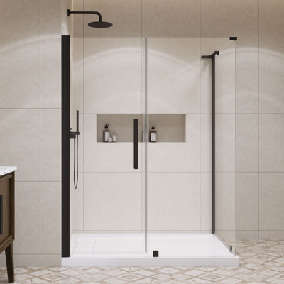 Ensemble de porte de douche pivotante en coin avec cadre noir OVE Breeze Pivot l 60 po x P 36 po x H 74 3/4 po.