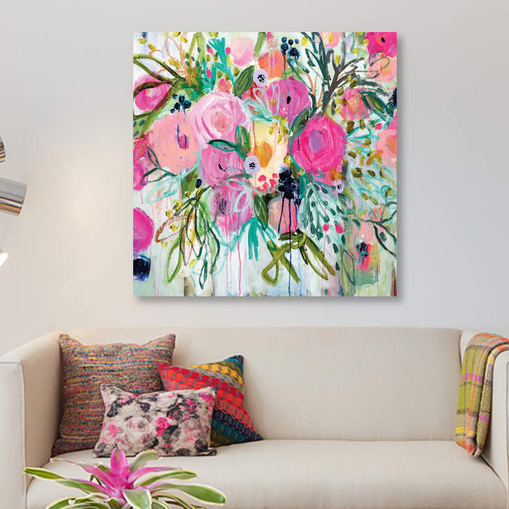 «Rose Burst», reproduction d'impression sur toile, H 18 po x l 18 po x P 1,5 po, Toile tendue, Pas de tapis