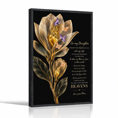 Golden Flower and Hearts with Mother Daughter Faith Quote Canvas Wall Art