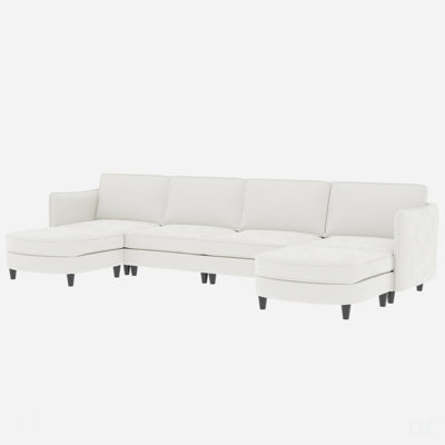 Large 6-Seater U-Shaped Sofa With Movable Ottoman, Pockets, And High-Density Foam For Comfort And Style