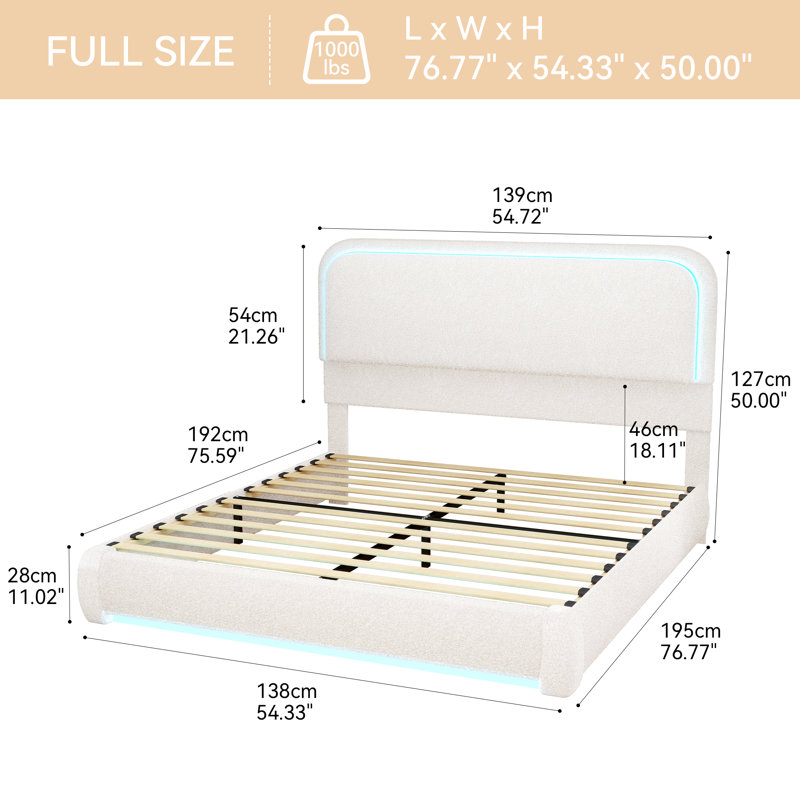 Base de lit tapissier Marshmallow Cloud Boucle, Crème, Double