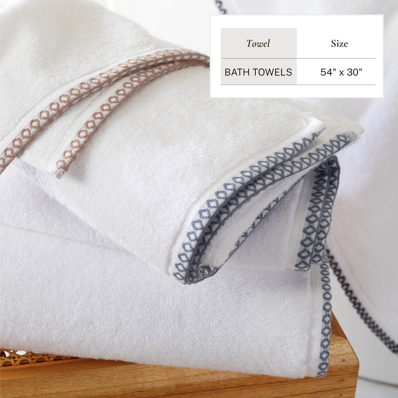 Lightweight Cotton Decorative Border Bath Towel Set, White/Black, Bath Towels - 4 Pack
