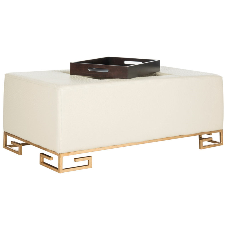 Chalandra Faux Leather Ottoman, Cream Faux Leather