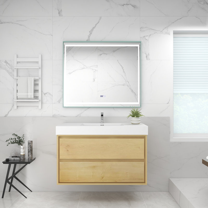 Cloude 42'' Single Bathroom Vanity with Acrylic Top, Light Oak