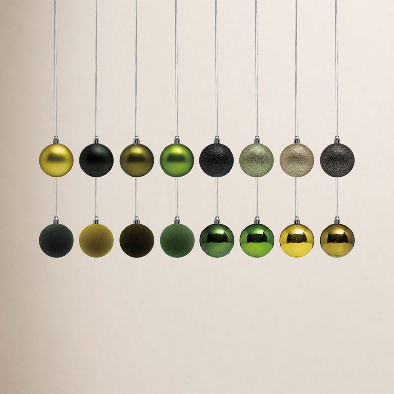 Mini ensemble d'ornement boule en plastique floqué, Noir / or