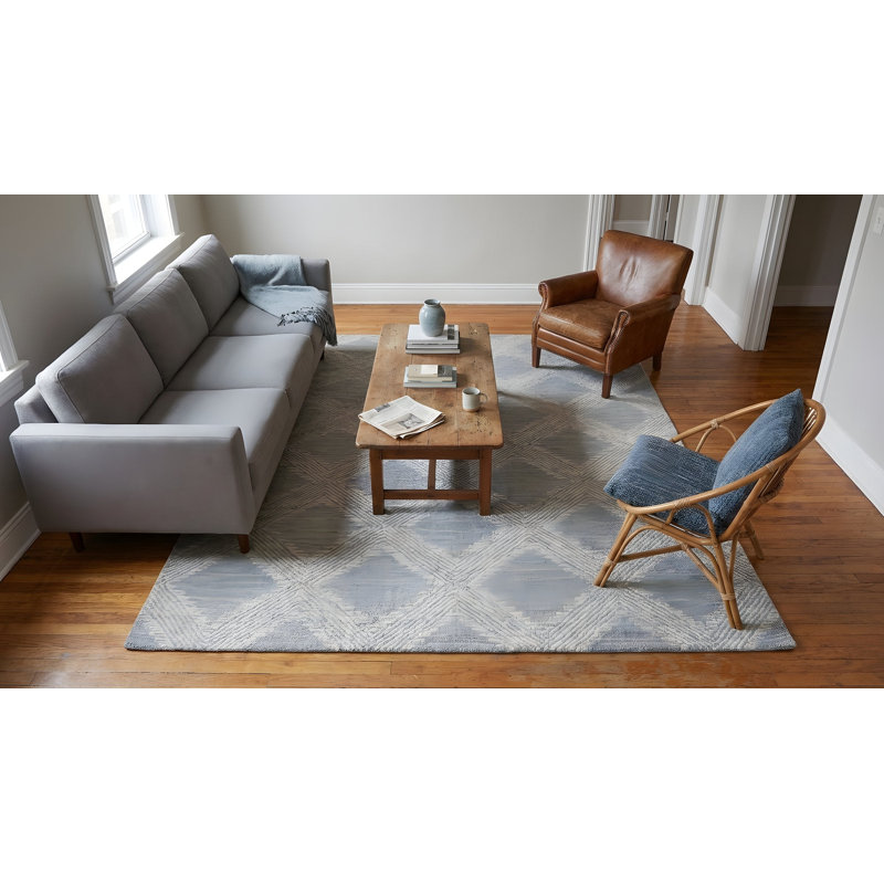 Hand Tufted Wool Geometric Area Rug in Gray, 5' x 8'