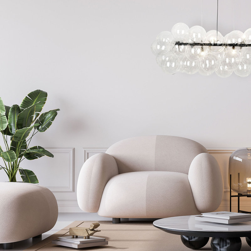 Luminaire suspendu linéaire à 10 lumières pour îlot de cuisine Metairie, Transparent, Noir mat
