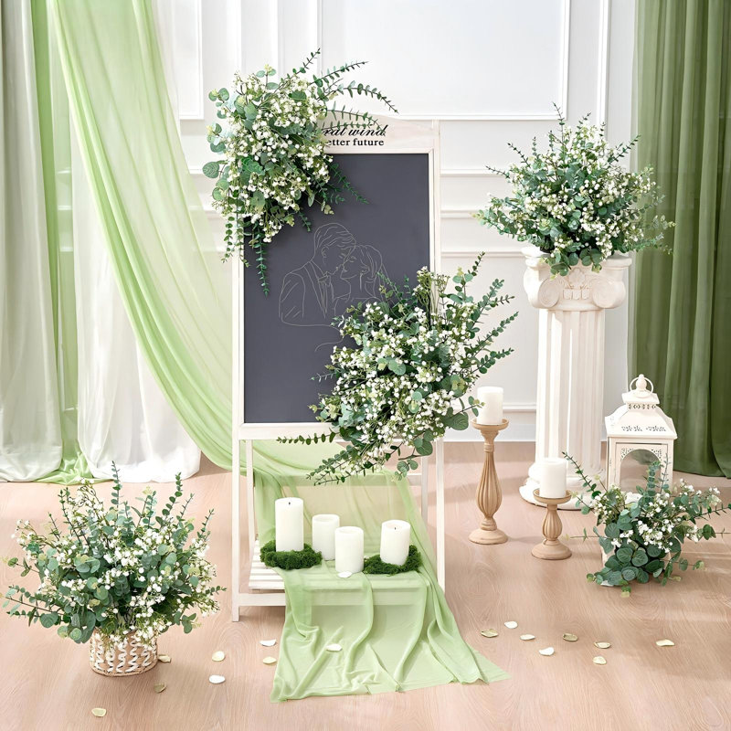 100 tiges d'eucalyptus mélangées avec du gypsophile, tiges de verdure artificielle et fleurs artificielles de gypsophile en vrac pour bouquets à faire soi-même, centres de table de mariage, décorations florales