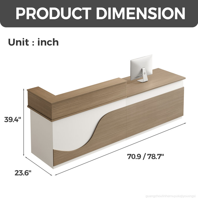 Premium Modern Reception Desk With Hidden Open Corner Storage (Right Side), 39.37" H x 70.87" W x 23.62" D