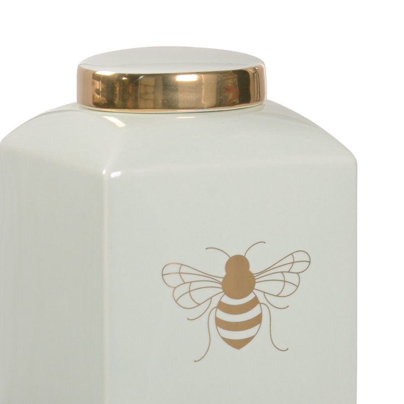 Ceramic Jar, Mint/Gold, 7.3" H x 5" W x 5" D