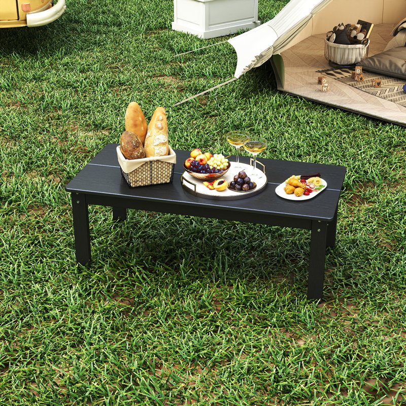 HDPE Outdoor Coffee Table for Patio, Porch & Lawn, All-Weather Poly Side Table for Adirondack Chairs & Outdoor Sofas, Black