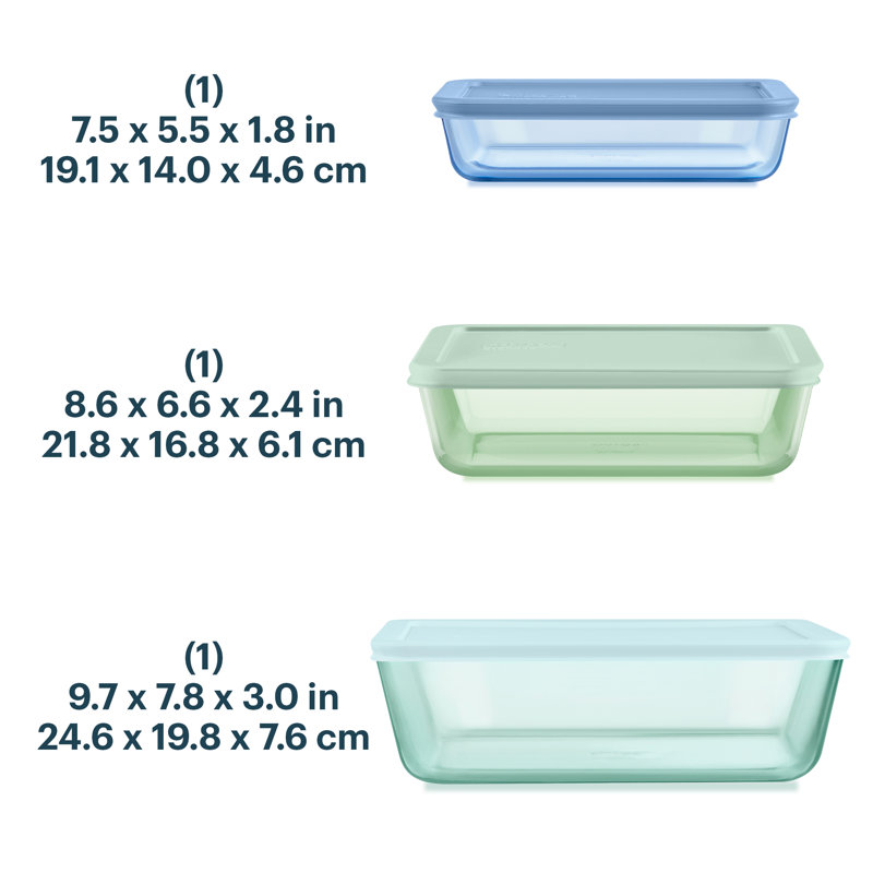 Pyrex Simply Store Tinted Glass Rectangle Storage Containers, 3-Pack, Mixed Colors