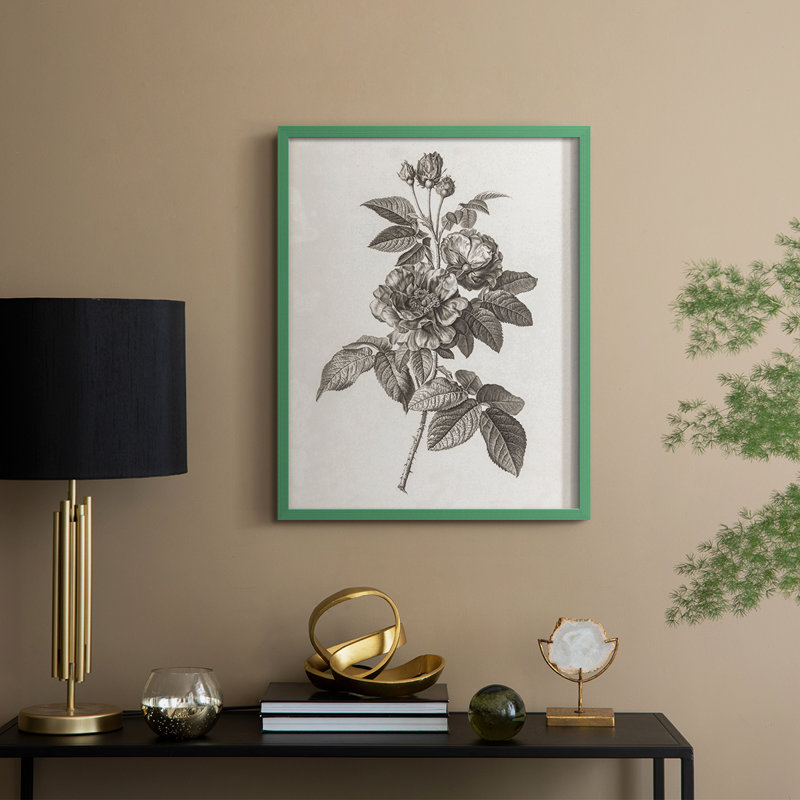 Impression florale vintage encadrée CECXVI - bois massif, H 15 po x l 12 po, Vert