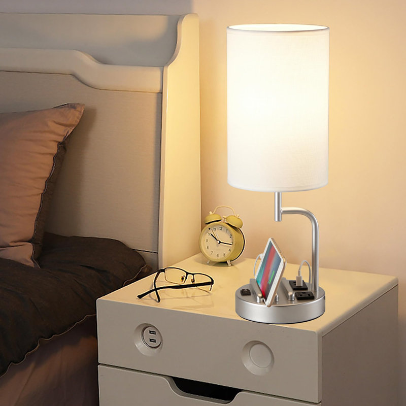 Lampe de table en métal USB, Beige, Argent argent, Non