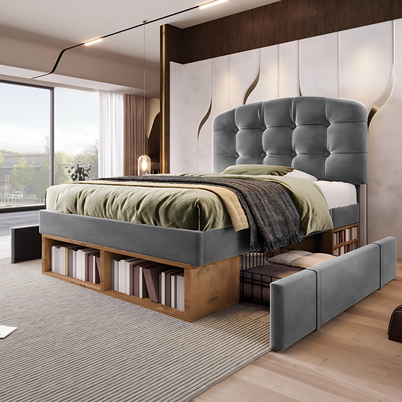 Upholstered Storage Bed, Single (3'), Grey