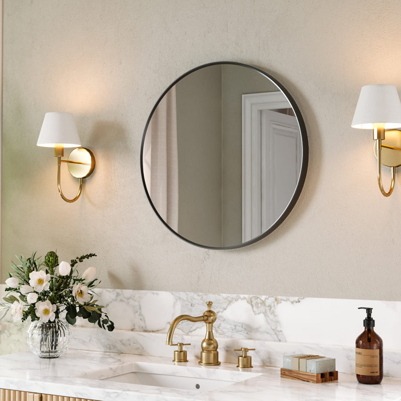 Miroir de salle de bain 24 po avec cadre en métal, Noir mat