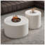 Table basse ronde avec plateau en verre trempé et corps en similicuir, rangement caché pour salon moderne