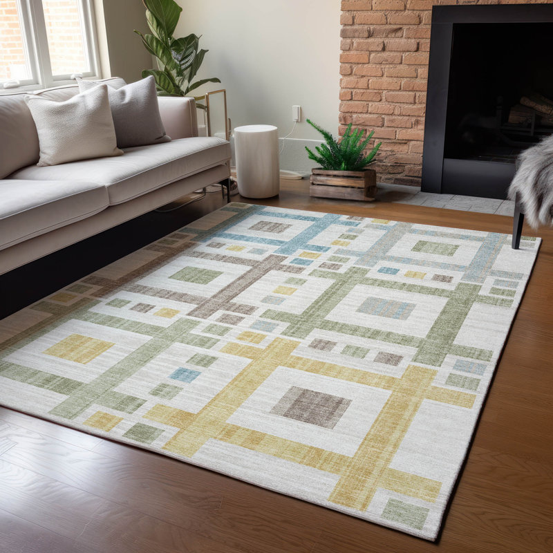 Machine Washable Indoor/Outdoor Chantille ACN2708 Geometric Rug, Ivory, 10' x 14'