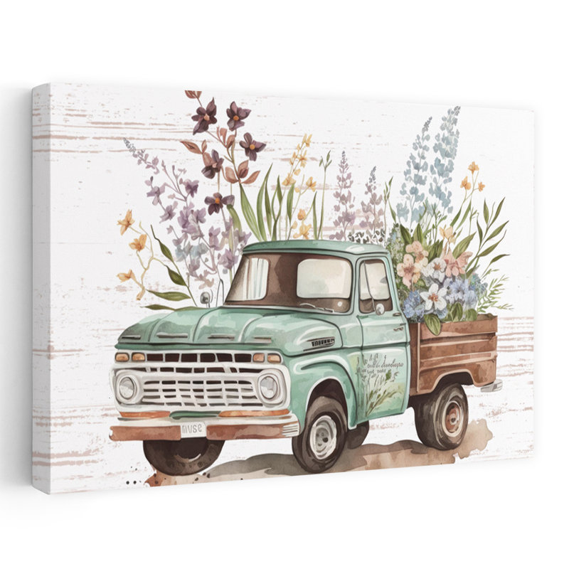 Art rétro, camion de fleurs rétro II, H 16 po x l 24 po