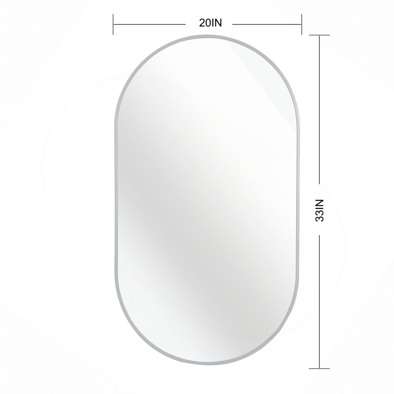 Miroir ovale en métal, Argent argent, 33 po x 20 po