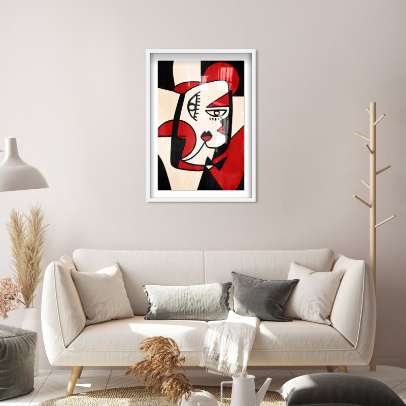 Imprimé abstrait rouge et noir - par, Blanc, H 31 po x l 21 po x P 1 po