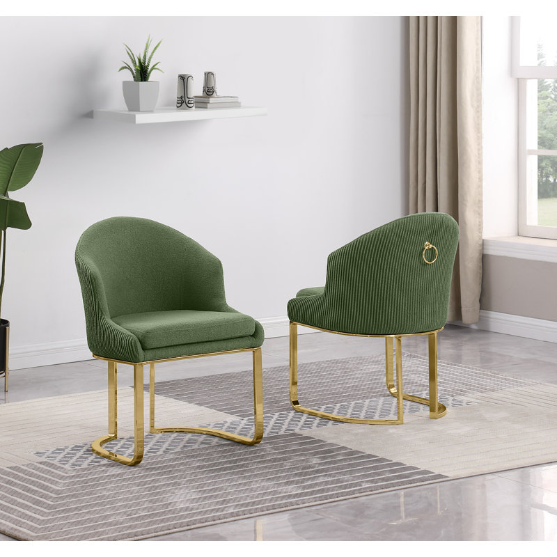 Chaises d'appoint plissées avec fourrure de peluche et anneau, Vert, Or