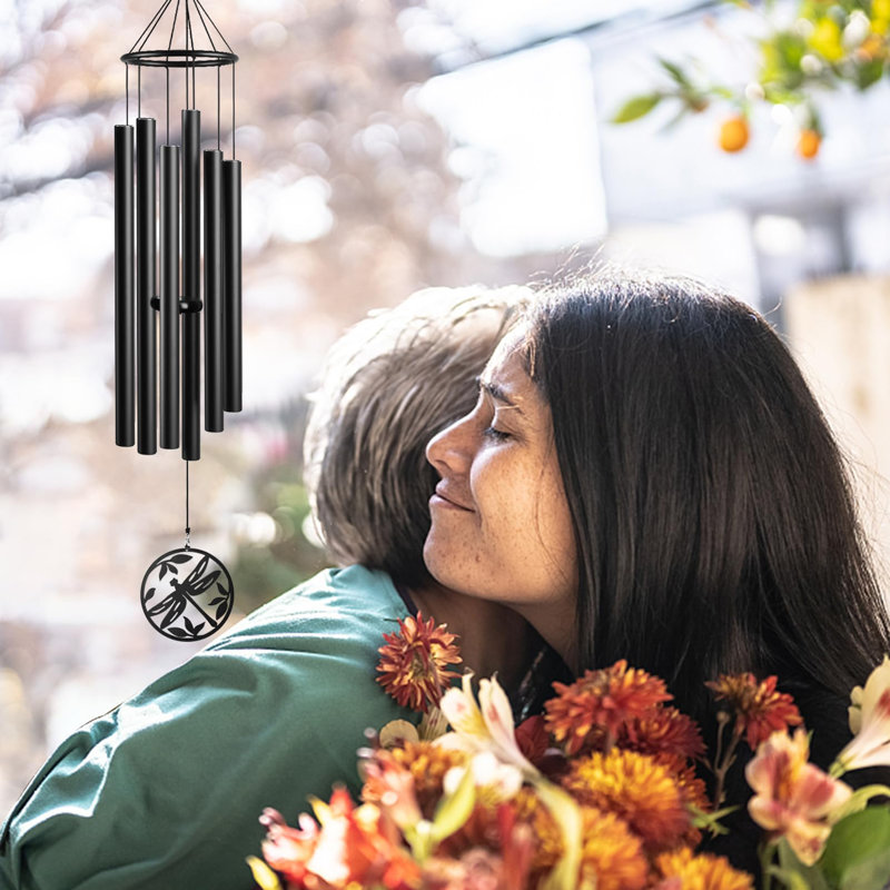 45" Black Aluminum Dragonfly Memorial Wind Chimes