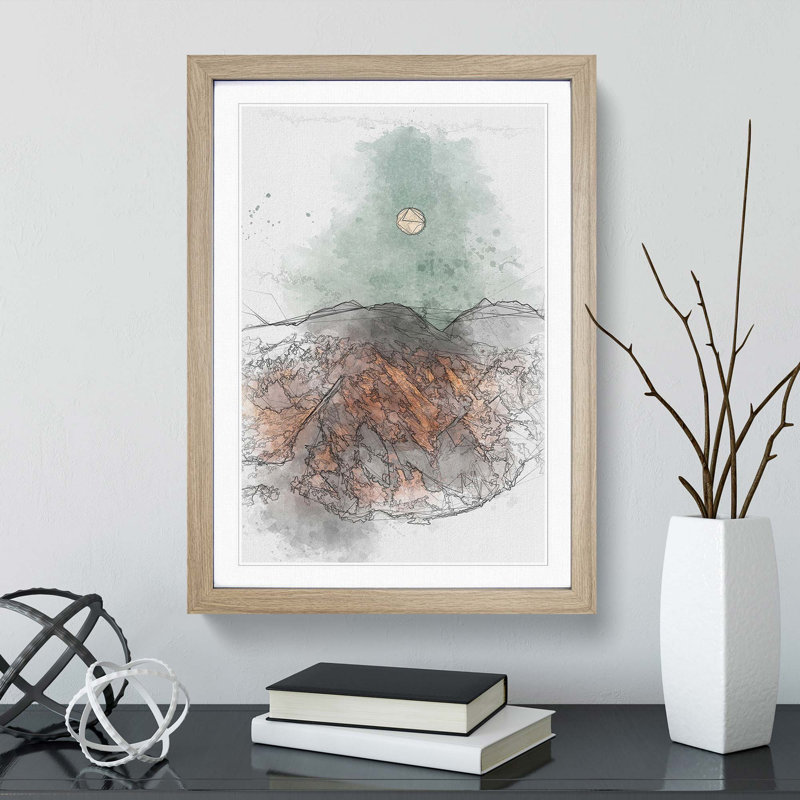 Moon over the Mountains in Italy in Abstract - Picture Frame Graphic Art Print, 48cm H x 36cm W x 2cm D, Oak Framed