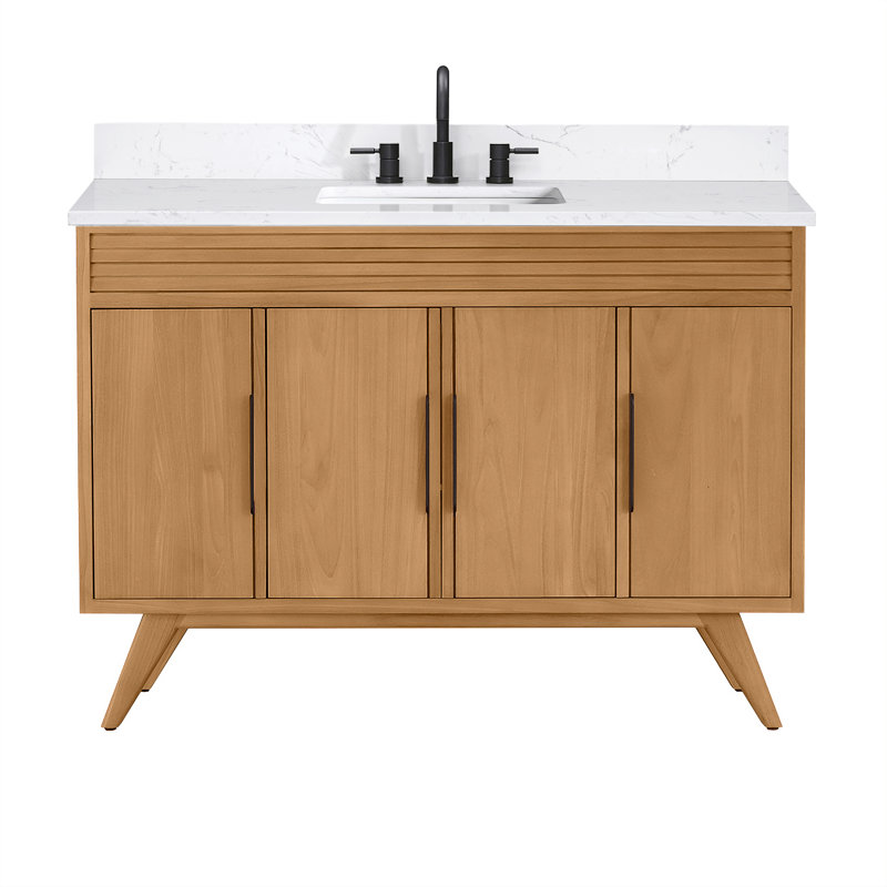 Taylor 48 in. Single Natural Teak Bathroom Vanity with Engineered Stone Top