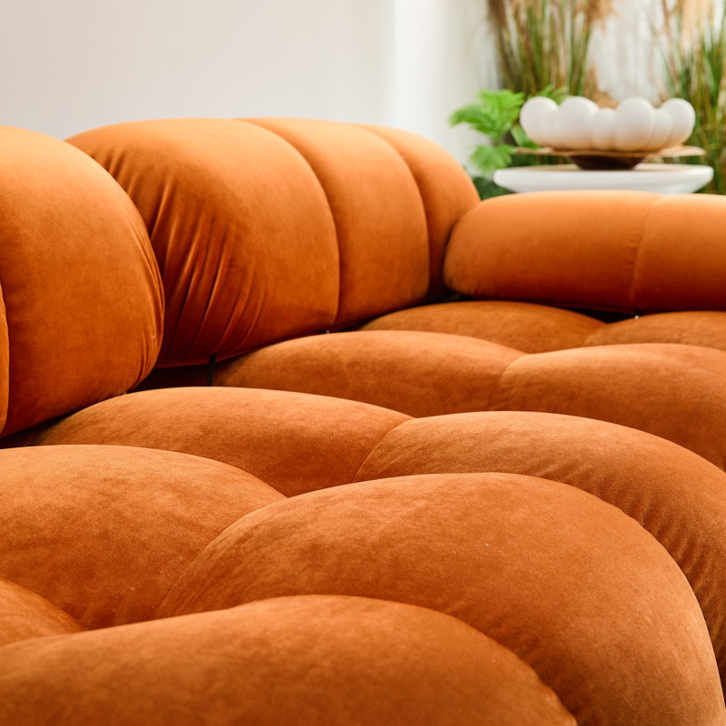 Daimion Upholstered L-Shaped Sectional Reversible, Orange Velvet