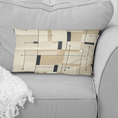 Coussin décoratif à imprimé géométrique beige et gris Minimalist Grid