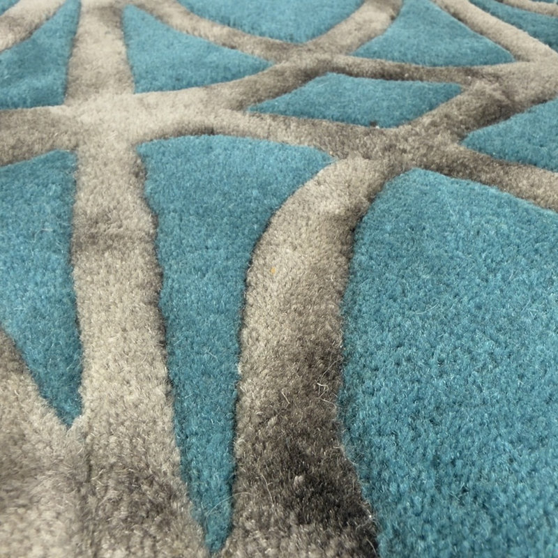 Tapis en laine bleu sarcelle Fran Authentic, 5 pi x 7 pi 6 po