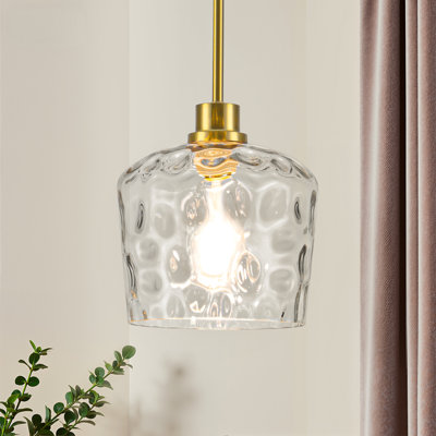 1-light 7.67" Wide Kitchen Island Light with Hammered Glass For Kitchen Island