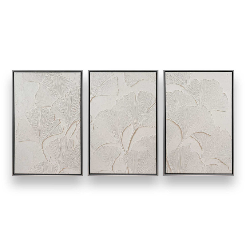 Ensemble de 3 impressions Ginkgo Whispers, 18 po x 12 po, Cadre flottant en chrome poli