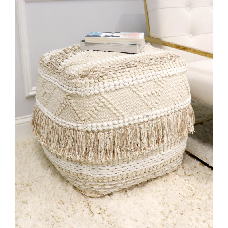 Pouf en coton tressé avec pompon Grandcanyon, beige