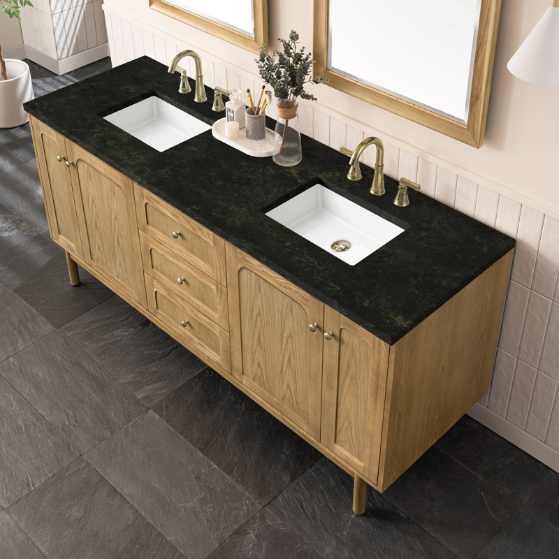 Laurent 72'' W Double Vanity, Light Natural Oak, Phantome Eclos, 8" Widespread