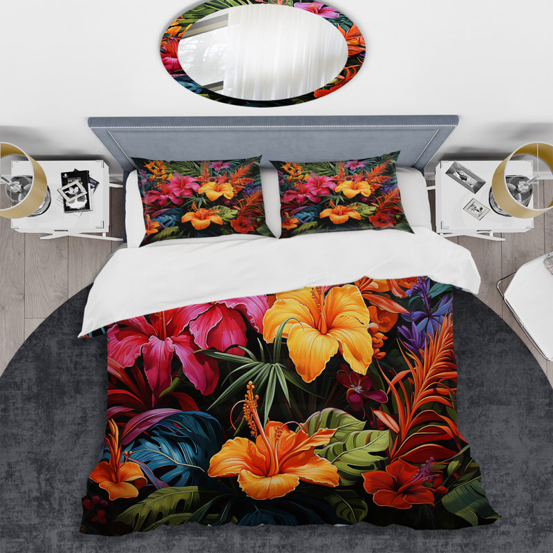 Colorful Jungle Plants Dream - Ensemble de housse de couette Jungle, Housse de couette pour très grand lit et 2 très 