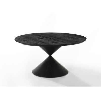 Haven 59" Round Ebony Black Pedestal Dining Table With Hourglass Base