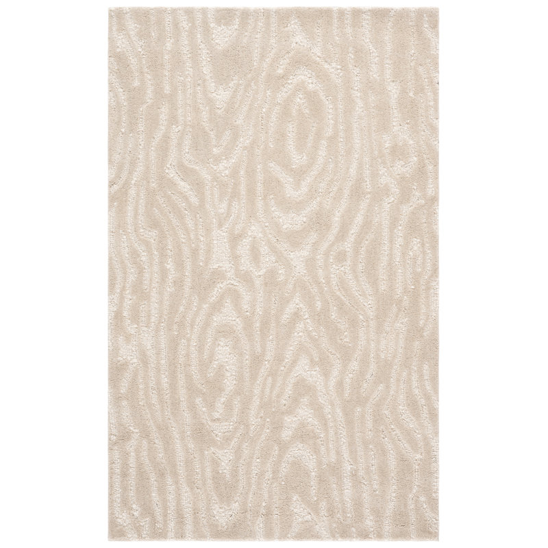 Jhiya Ebony Hand Tufted Wool/Cotton Abstract Rug in Ivory, Rectangle 3' x 5'