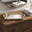 15” Vintage-Inspired Mirror Tray with Ornate Gold Handles, Decorative Polyresin Accent Tray for Vanity, Tabletop, or Centerpiece Display 