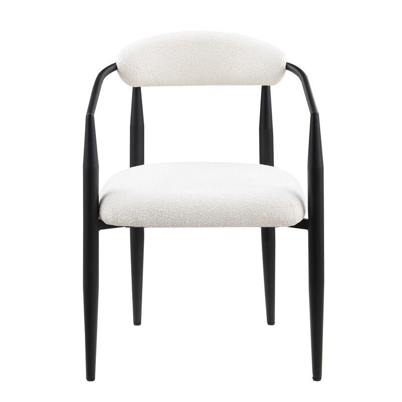 Boucle Upholstered Dining Chairs, Set of 2, White/Black