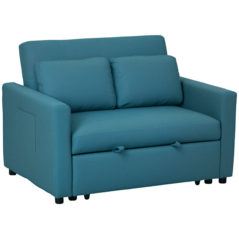 Nencho Square Arm 2 Seater Sofa Bed, Blue