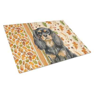 Black and Tan English Toy Spaniel Heirloom Fall Glass Cutting Board