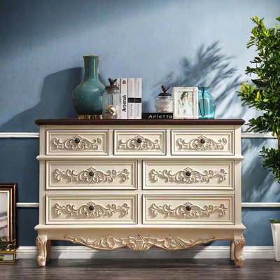 Solid Wood Carved Seven-Drawer Accent Chest