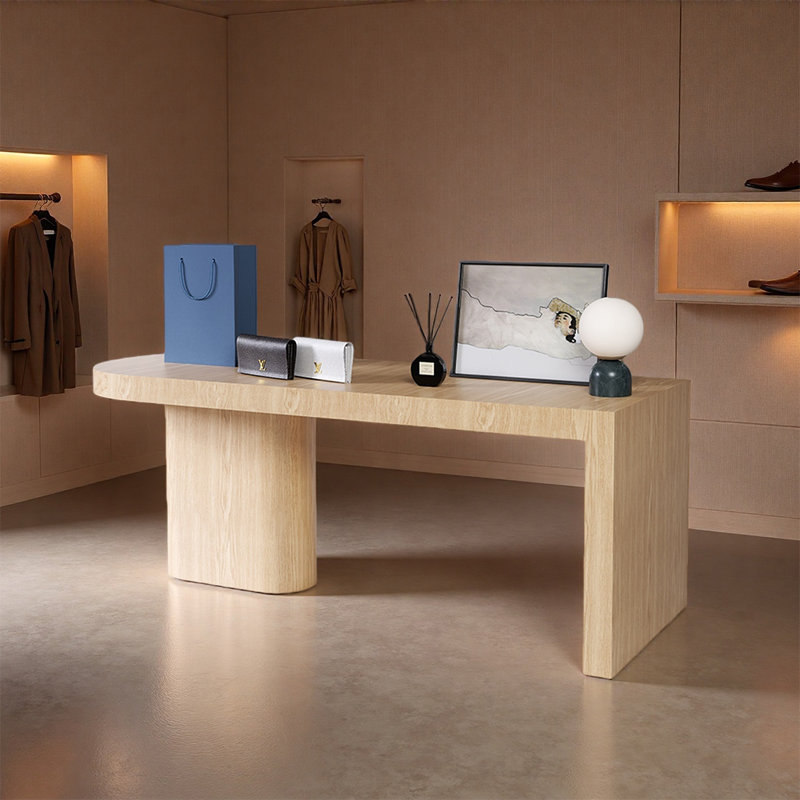 Table de présentation moderne au fini bois, Doré, H 29,53 po x l 59,06 po x P 23,62 po