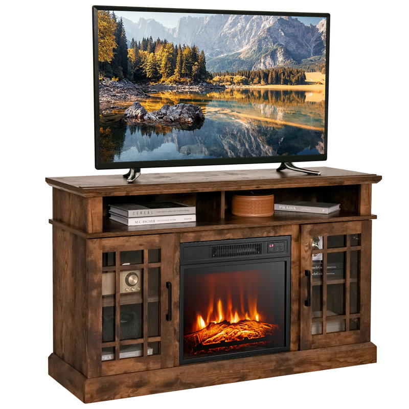 Ripley Unfinished TV Stand for TVs up to 55" with Fireplace Included, Brown