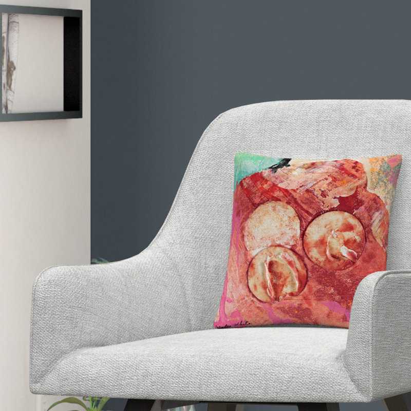 Red Abstract Polyester Square Decorative Throw Pillow, 16" x 16"