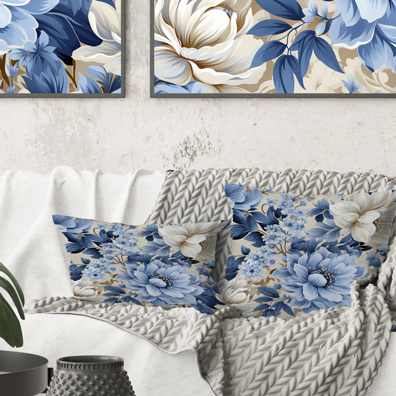Motif floral Blue Vintage Whispers - imprimé floral, H 16 po x l 16 po